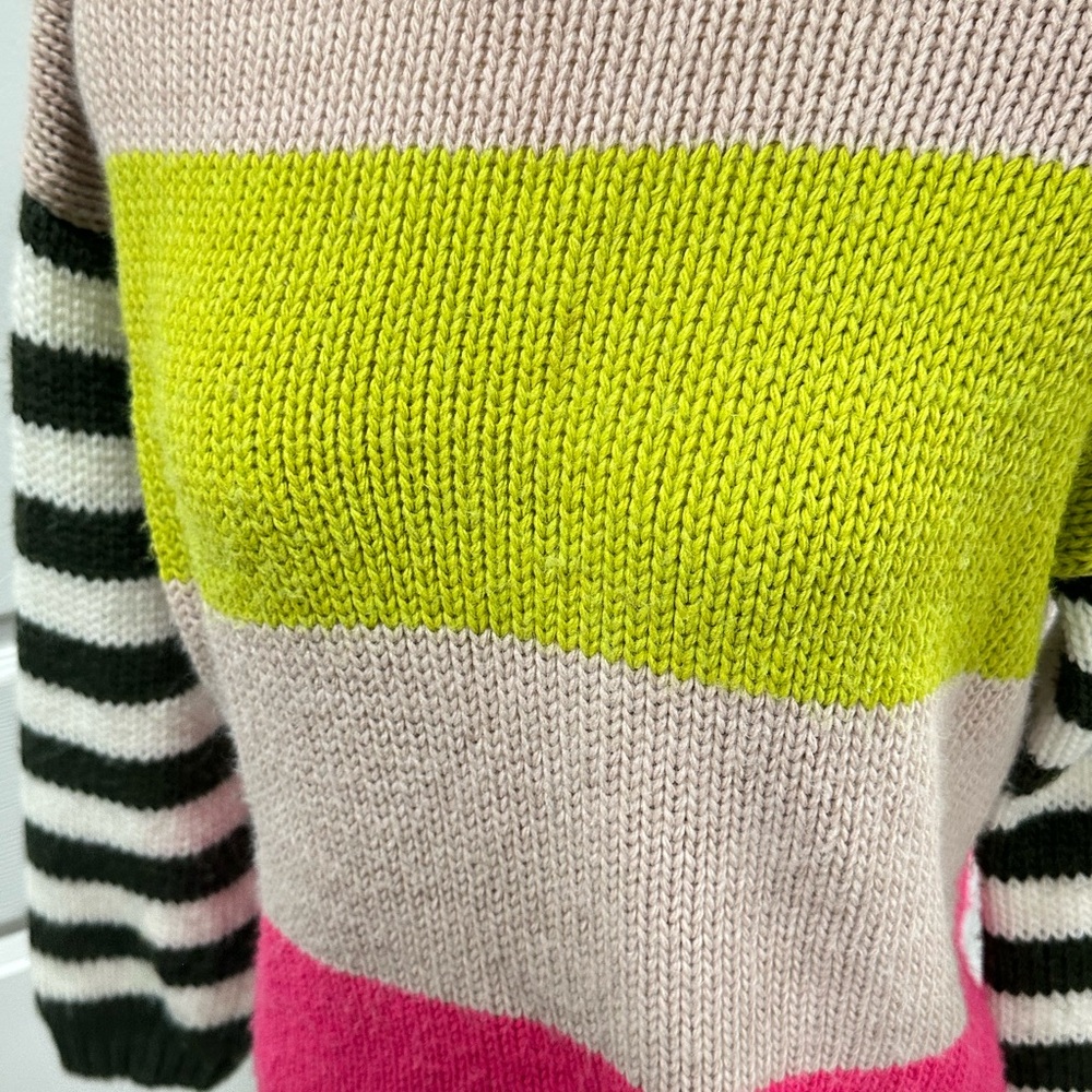 Pleaser Women's Sweater with Lime, Pink, and Black Stripes